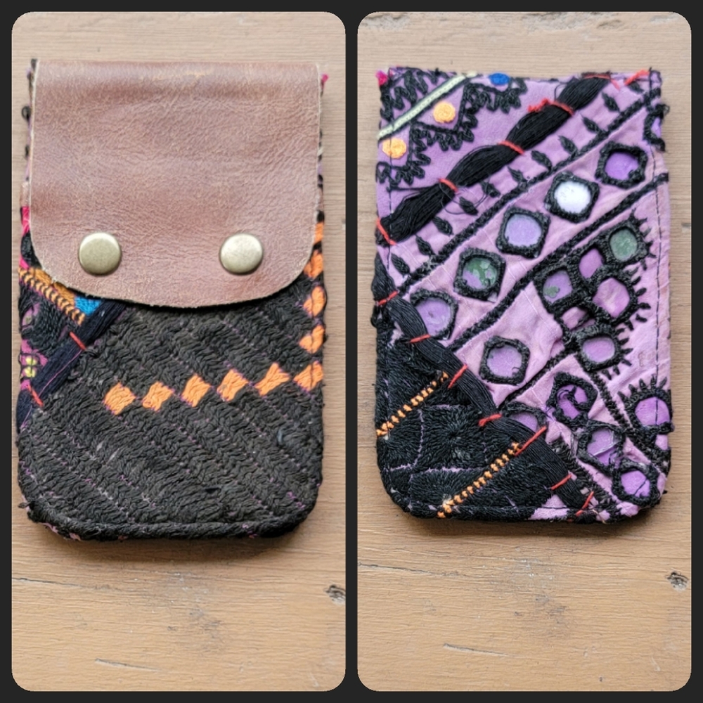 🧠🍳 Free People Boho Embroidered Repurposed vtg banjara hippie Wallet card case